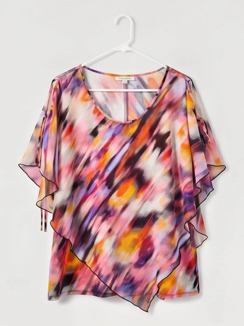 Studio Works Abstract Ruffle Sleeve Blouse in Multicolor XL